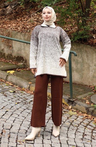 Triko Tunik Pantolon İkili Takım 1123-08 Kahverengi