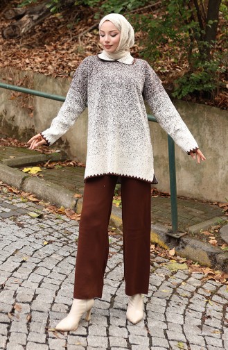 Triko Tunik Pantolon İkili Takım 1123-08 Kahverengi