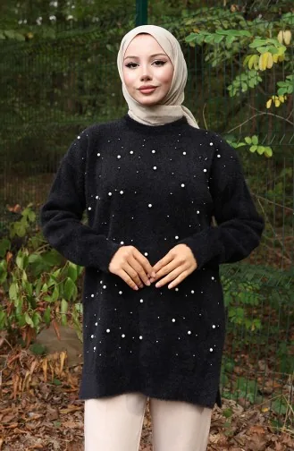 Tunique En Tricot Ornée De Perles 3009-02 Noir 3009-02