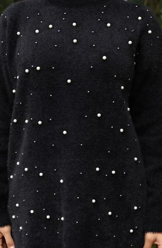Tunique En Tricot Ornée De Perles 3009-02 Noir 3009-02