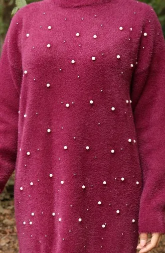 سترة محبوكة بتفاصيل اللؤلؤ 3009-03 أرجواني 3009-03