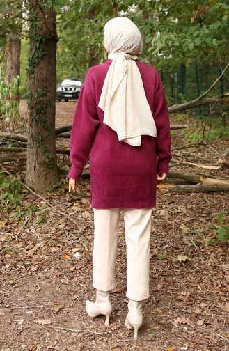 سترة محبوكة بتفاصيل اللؤلؤ 3009-03 أرجواني 3009-03