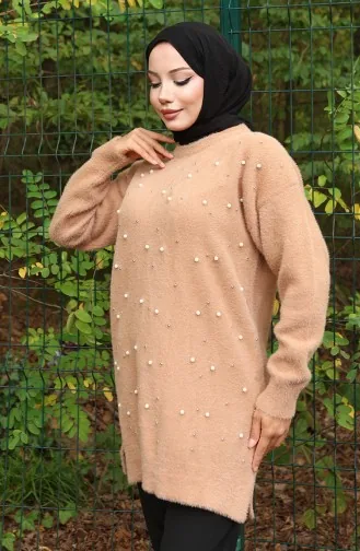 Knitwear Pearl Detailed Tunic 3009-04 Milk Coffee 3009-04