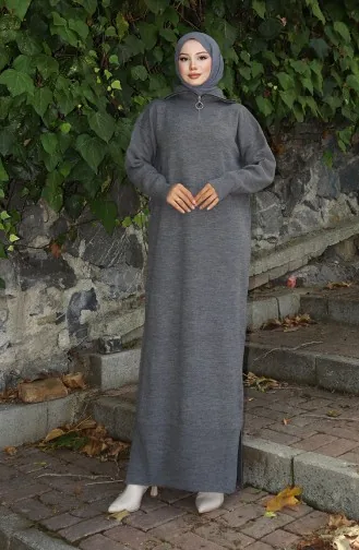 Triko Balıkçı Yaka Elbise 0511-02 Gri