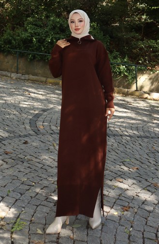 فستان محبوك بياقة مدورة 0511-05 بني 0511-05