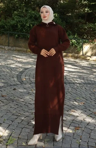 فستان محبوك بياقة مدورة 0511-05 بني 0511-05