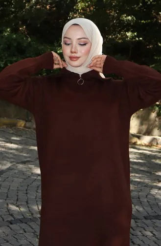 فستان محبوك بياقة مدورة 0511-05 بني 0511-05