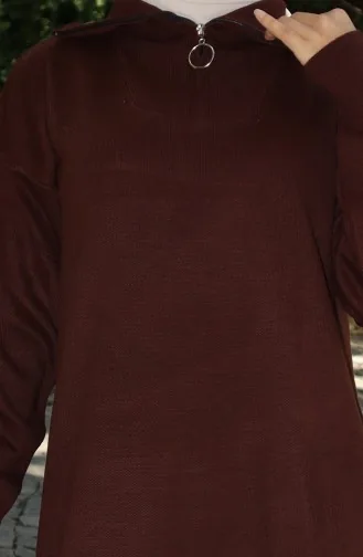 فستان محبوك بياقة مدورة 0511-05 بني 0511-05