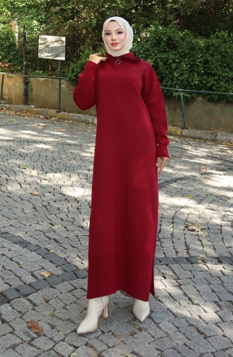 Knitted Turtleneck Dress 0511-06 Claret Red 0511-06