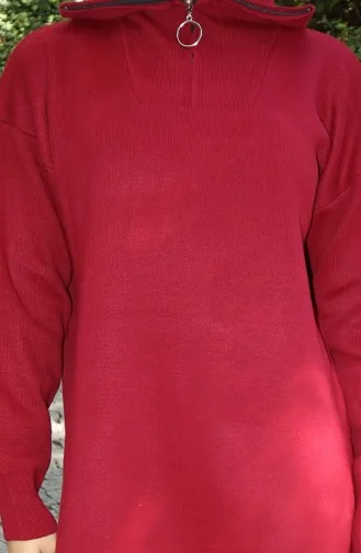 فستان محبوك بياقة مدورة 0511-06 أحمر كلاريت 0511-06