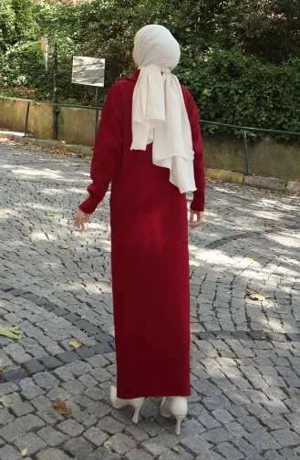 فستان محبوك بياقة مدورة 0511-06 أحمر كلاريت 0511-06