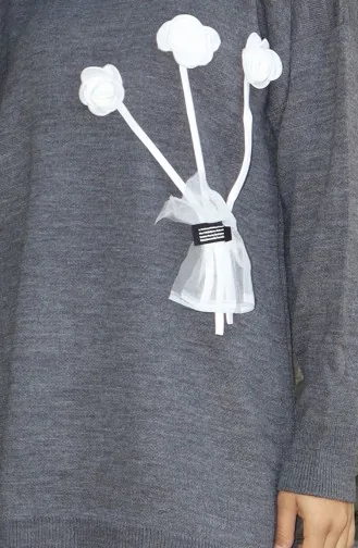 Strickmode Mit Rose Detail Tunika Hose Zweiteiler 1030-01 Grau 1030-01