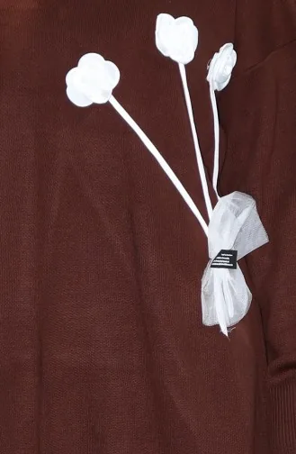 Gebreide Roos Gedetailleerde Tuniek Broek Tweedelig Pak 1030-03 Bruin 1030-03