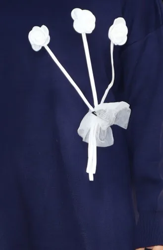 Gebreide Roos Gedetailleerde Tuniek Broek Tweedelig Pak 1030-04 Marineblauw 1030-04