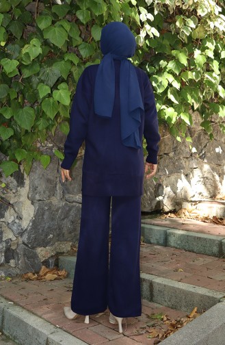 Knitwear Rose Detailed Tunic Trousers Two Piece Suit 1030-04 Navy Blue 1030-04