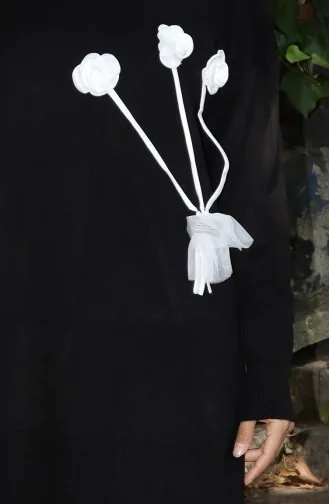 Triko Gül Detaylı Tunik Pantolon İkili Takım 1030-05 Siyah