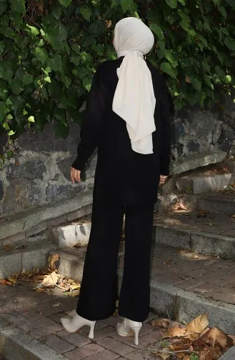 Triko Gül Detaylı Tunik Pantolon İkili Takım 1030-05 Siyah