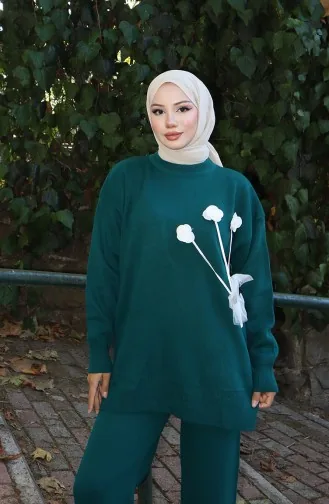 Strickmode Rose Detail Tunika Hose Zweiteiler Set 1030-06 Petrol 1030-06