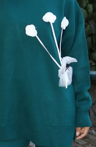 Strickmode Rose Detail Tunika Hose Zweiteiler Set 1030-06 Petrol 1030-06