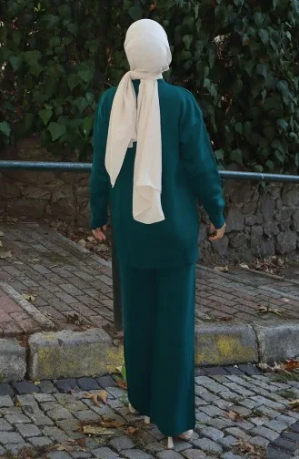 Strickmode Rose Detail Tunika Hose Zweiteiler Set 1030-06 Petrol 1030-06