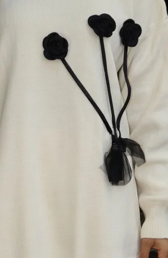 Gebreide Roos Gedetailleerde Tuniek Broek Tweedelig Set 1030-07 Beige 1030-07