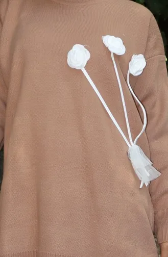 Strickmode Rose Detail Tunika Hose Zweiteiler 1030-08 Milchkaffee 1030-08