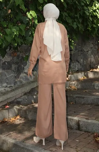 Strickmode Rose Detail Tunika Hose Zweiteiler 1030-08 Milchkaffee 1030-08