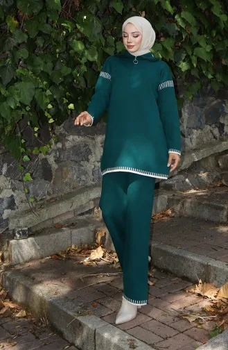 Gebreid Tuniek Met Ritskraag Broek Tweedelig Pak 1061-02 Petrol 1061-02