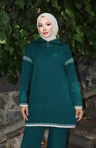 Gebreid Tuniek Met Ritskraag Broek Tweedelig Pak 1061-02 Petrol 1061-02