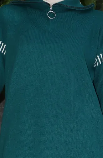 Gebreid Tuniek Met Ritskraag Broek Tweedelig Pak 1061-02 Petrol 1061-02