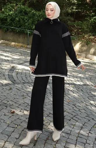 Knitwear Zipper Collar Tunic Trousers Two Piece Suit 1061-04 Black 1061-04