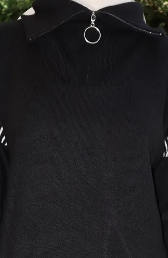 Knitwear Zipper Collar Tunic Trousers Two Piece Suit 1061-04 Black 1061-04