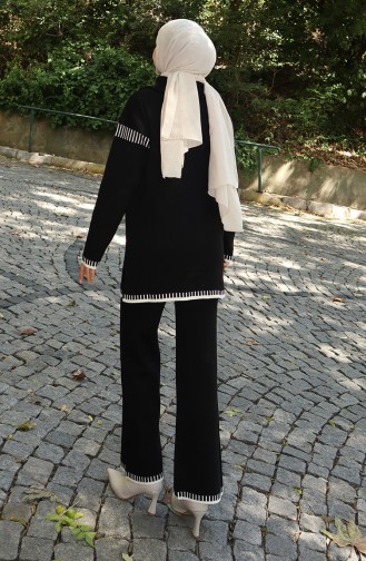 Gebreid Tuniek Met Ritskraag Broek Tweedelig Pak 1061-04 Zwart 1061-04
