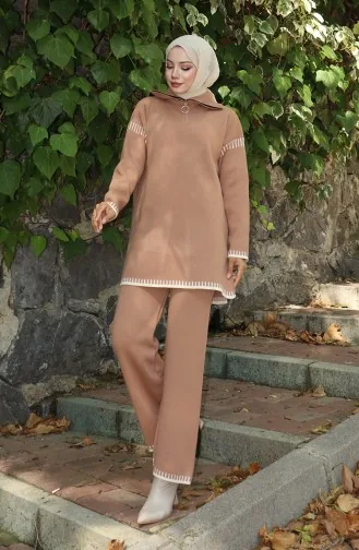 Knitwear Zipper Collar Tunic Trousers Two Piece Suit 1061-05 Milk Coffee 1061-05
