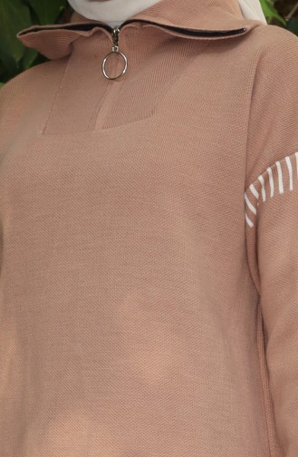 Gebreid Kledingstuk Met Ritskraag Tuniek Broek Tweedelig Pak 1061-05 Melk Koffie 1061-05