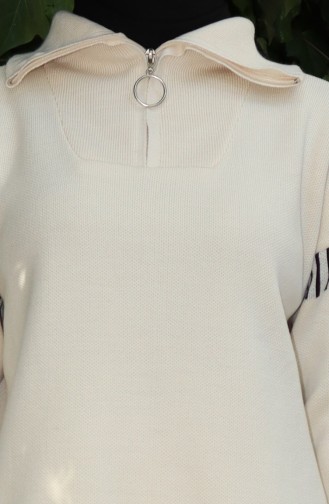 Gebreid Tuniek Met Ritskraag Broek Tweedelig Pak 1061-06 Beige 1061-06
