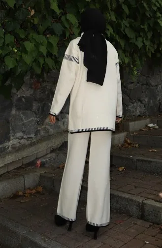 بدلة محبوكة من قطعتين، سترة وبنطلون وياقة وسحاب، لون بيج، 1061-06 1061-06