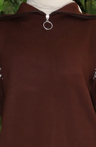 بدلة محبوكة من قطعتين مع سحاب وياقة وبنطلون 1061-08 بني 1061-08