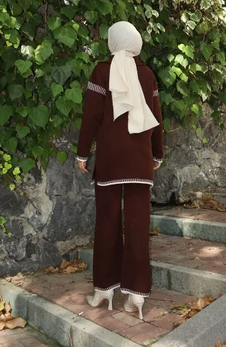 بدلة محبوكة من قطعتين مع سحاب وياقة وبنطلون 1061-08 بني 1061-08