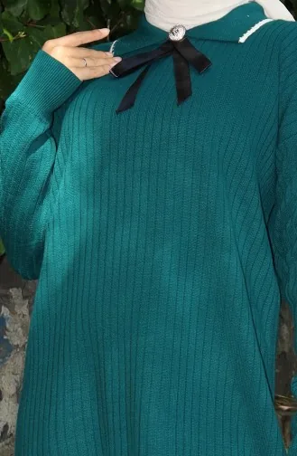 Ensemble Deux Pièces Tunique Et Pantalon En Tricot Avec Ruban Détaillé 1064-01 Pétrole 1064-01