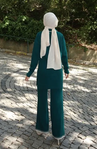 Ensemble Deux Pièces Tunique Et Pantalon En Tricot Avec Ruban Détaillé 1064-01 Pétrole 1064-01