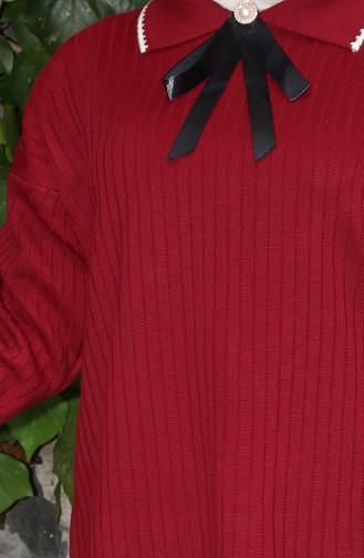 Ensemble Deux Pièces Tunique Et Pantalon En Tricot Avec Rubans 1064-02 Bordeaux 1064-02