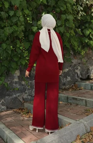 Strickmode Band Detail Tunika Hose Zweiteiler Anzug 1064-02 Weinrot 1064-02