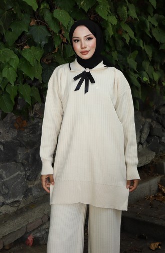 Triko Kurdale Detaylı Tunik Pantolon İkili Takım 1064-03 Bej