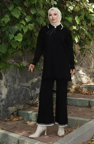 Strickmode Tunika Hose Zweiteiler Set 1064-04 Schwarz 1064-04