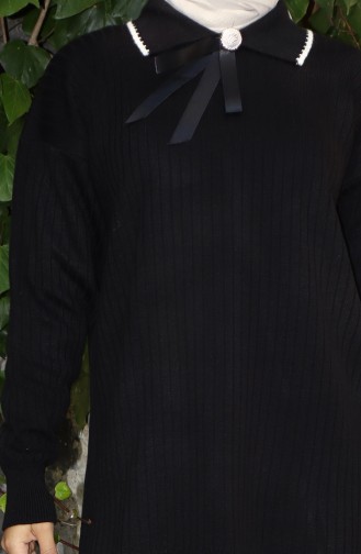 Ensemble Deux Pièces Tunique Et Pantalon En Tricot Avec Ruban Détaillé 1064-04 Noir 1064-04