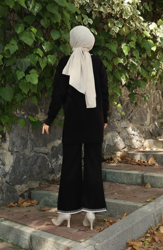 Ensemble Deux Pièces Tunique Et Pantalon En Tricot Avec Ruban Détaillé 1064-04 Noir 1064-04