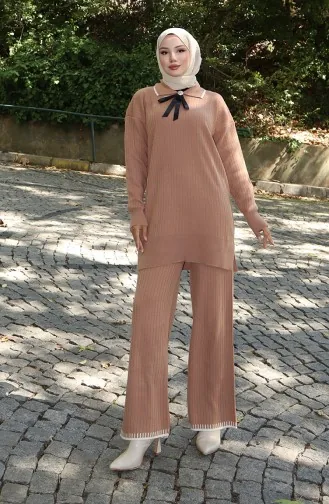 Strickmode Band Detail Tunika Hose Zweiteiler 1064-05 Milchkaffee 1064-05