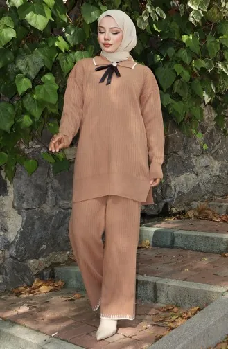 Strickmode Band Detail Tunika Hose Zweiteiler 1064-05 Milchkaffee 1064-05