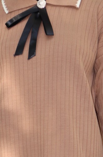 Ensemble Deux Pièces Tunique Et Pantalon En Tricot Avec Rubans 1064-05 Café Au Lait 1064-05